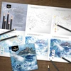 Castle Art Supplies spalvotų pieštukų rinkinys su jūros peizažais, 24 vnt., su dėže