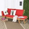 COSTWAY lauko sofa iš akacijos medienos, raudona, dviems, su pagalvėlėmis, reguliuojamais porankiais, AB93317DQ+DE-GM