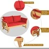 COSTWAY lauko sofa iš akacijos medienos, raudona, dviems, su pagalvėlėmis, reguliuojamais porankiais, AB93317DQ+DE-GM
