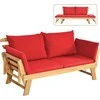 COSTWAY lauko sofa iš akacijos medienos, raudona, dviems, su pagalvėlėmis, reguliuojamais porankiais, AB93317DQ+DE-GM
