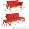 COSTWAY lauko sofa iš akacijos medienos, raudona, dviems, su pagalvėlėmis, reguliuojamais porankiais, AB93317DQ+DE-GM