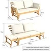 COSTWAY medinė išskleidžiama sodo sofa-lova su atlošiamais porankiais, 198 × 75 × 75 cm, akacijos mediena, bežinė