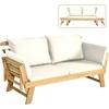 COSTWAY medinė išskleidžiama sodo sofa-lova su atlošiamais porankiais, 198 × 75 × 75 cm, akacijos mediena, bežinė