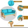 COSTWAY medinė lauko sofa su atlošu ir pagalvėlėmis, sulankstomais porankiais, 198 × 75 × 75 cm, turkio spalvos