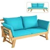 COSTWAY medinė lauko sofa su atlošu ir pagalvėlėmis, sulankstomais porankiais, 198 × 75 × 75 cm, turkio spalvos