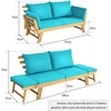 COSTWAY medinė lauko sofa su atlošu ir pagalvėlėmis, sulankstomais porankiais, 198 × 75 × 75 cm, turkio spalvos