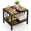 COSTWAY metalinis lauko staliukas su lentyna ir skėčio anga, 52 × 46 × 45 cm, juodas/natūralus, ZB34838DE-GM