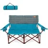 COSTWAY sulankstoma kempingo sofa 2 asmenims, paminkštinta, su metaliniu rėmu, 147 × 69 × 82 cm, ZB34322DE
