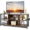 TV staliukas COSTWAY televizoriaus spintelė su atviromis lentynomis ir krepšiu, 140 × 40 × 63 cm, pramoninis dizainas