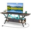 COSTWAY TV staliukas su LED apšvietimu, USB ir C tipo lizdais, 140 × 40 × 54 cm, tamsiai rudas