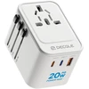decqle universalus kelioninis maitinimo adapteris su 2 USB-C PD 20 W ir USB-A, DQZ9