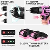 DEKOPRO akumuliatorinė gręžtuvas-vairuoklis 20 V, 2 baterijos, LED, 40 Nm, 2 greičių, rožinė
