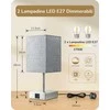 EDISHINE LED stalinė lempa su 2 USB jungtimis, pritemdoma, su pilku lino gaubtu, 4 W, 2 vnt. rinkinys
