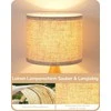 EDISHINE stalinė LED lempa su lino audinio gaubtu ir 4 W E27 lempute, 34 cm aukščio, šviesaus medžio pagrindu