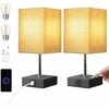 EDISHINE stalinė LED lempa su reguliuojamu ryškumu, 2 USB jungtys, komplekte 2 vnt., lininiu gaubtu