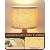 EDISHINE stalinė lempa su LED lempute, E27 lizdas, lininis gaubtas, medinė bazė, 4 W, 34 cm