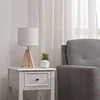 EDISHINE stalinis šviestuvas, E27 lizdas, medinis stovas, baltas lino gaubtas, 36 cm aukščio