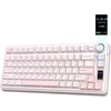 Epomaker mechaninė belaidė žaidimų klaviatūra RGB, 75% ANSI, 80 klavišų, TFT ekranas, Hot-Swap, Silent Cotton Candy, rožinė, EA75 MAX