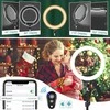 FGRYB 10 cm RGB LED žiedinė lempa su statyvu, reguliuojama spalva ir ryškumu, modelis MJ26, tinka makiažui, fotografijai, vaizdo įrašams, selfiams