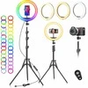 Walimex FGRYB 10 cm RGB LED žiedinė lempa su statyvu, reguliuojama spalva ir ryškumu, modelis MJ26, tinka makiažui, fotografijai, vaizdo įrašams, selfiams
