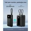 INIU P51L powerbank 20000 mAh su integruotu USB-C kabeliu, 45 W PD3.0 / QC4.0, juodas