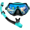 KAEFUYS suaugusiųjų snorkelinimo rinkinys su sausu vožtuvu, panoramine 180° mase ir silikoniniu apvadu