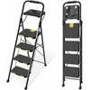 KINGRACK keturių pakopų sulankstoma plieninė kopėčių drabina su turėklais ir įrankių lentyna, juoda
