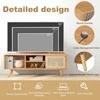 TV staliukas KOMFOTTEU bambukinė TV spintelė su stiklinėmis ir rataninėmis durelėmis, reguliuojamos lentynos, 120,5 × 31 × 45,5 cm