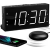 Mesqool garsinis ir vibracinis žadintuvas su dvigubu žadintuvu, USB įkrovimu, LED ekranu, MEU-1001eM-W