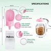 MYDAISY vandens butelis šunims, 550 ml talpos, su 100 g maisto konteineriu, sandarus, baltas