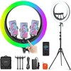 NEEWER žiedinė RGB LED lempa, 19 colių, 42 W, CRI97+, 2800 liuksų, su stovu, RP19C