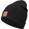 Occulto unisex megzta akrilinė kepurė su odine etikete, juoda, Beanie
