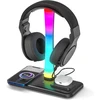 Padwa Lifestyle ausinių stovas su belaidžiu įkrovimu 15 W ir RGB apšvietimu HY-KR018-BK