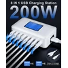 RENGOGA daugiafunkcis USB-C įkroviklis, 200 W, 8 portai (4 x USB-C, 4 x USB-A), LCD ekranas