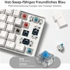 RK ROYAL KLUDGE mechaninė belaidė klaviatūra, 60 %, Bluetooth / 2,4 GHz / laidinė, 61 klavišas, Hot-Swap, mėlynieji jungikliai, RK61-DE