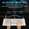 Snpurdiri 60% laidinė mechaninė žaidimų klaviatūra, 61 klavišas, RGB apšvietimas, mėlynieji jungikliai, balta, CE-NIB-135