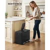 SONGMICS 3 skyrių šiukšlių dėžė su pedalais, 45 l, nerūdijančio plieno, juoda, LTB145BZ02