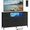 SONGMICS komoda su 8 stalčiais, LED apšvietimu ir įkrovimo stotele 113,8 x 30 x 68,1 cm LGS433BH02