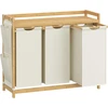 Songmics Skalbinių krepšelis 3 skyriai 3 x 50 L 94 x 33 x 78 cm kreminės baltos spalvos