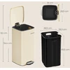 SONGMICS virtuvinis atliekų konteineris su pedalu, 30 l, vidinis kibiras, nerūdijančio plieno, švelnus uždarymas, smėlio spalvos, LTB593A02