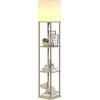 SUNMORY grindų lempa su lentynomis, LED 9 W, 3 spalvų temperatūros, E27, 160 cm, medžio ir metalo konstrukcija