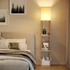 SUNMORY grindų lempa su lentynomis, LED 9 W, 3 spalvų temperatūros, E27, 160 cm, medžio ir metalo konstrukcija