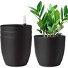 T4U dekoratyvinis plastikinis gėlių vazonas, 22 cm, su savilaistymo sistema, 4 vnt. rinkinys, juodas