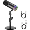 TONOR dinaminis žaidimų mikrofonas su RGB apšvietimu, XLR/USB, ausinių lizdu, TD520S