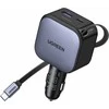 UGREEN 3‑in‑1 90 W automobilinis įkroviklis su 60 W ištraukiamu USB‑C laidu, 3x USB jungtys
