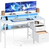 VASAGLE kompiuterinis stalas su LED apšvietimu, monitoriaus stovu ir USB-A LWD094W01