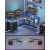VASAGLE L formos kompiuterinis stalas su LED apšvietimu, USB jungtimis ir 2 stalčiais LWD095B01