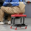 Wiltec dirbtuvių taburetė su ratukais, besisukančia sėdyne ir įrankių lentyna, 150 kg, 61021