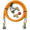 LPG aukšto slėgio dujų žarna 1,5 m su 27 mm kampiniu Clip-On adapteriu (90°) ir Campingaz 901 / 904 / 907 jungtimi