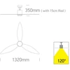 Lubinis šviestuvas 35W ventiliatorius su dimeriuojamu 22W LED šviestuvu, juodas, 3000/4000/5500K, 6302/B/V